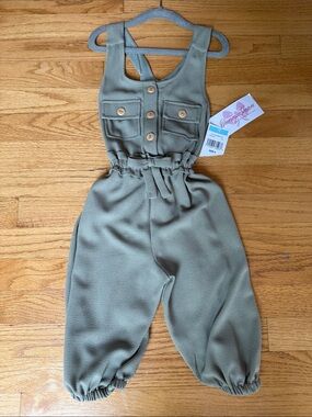 NWT - Bonnie Jean Green Utility-Style Jumpsuit with Button Front